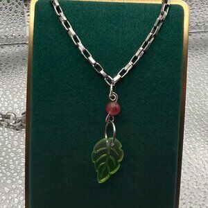 Cottage Core Glass Leaf Necklace